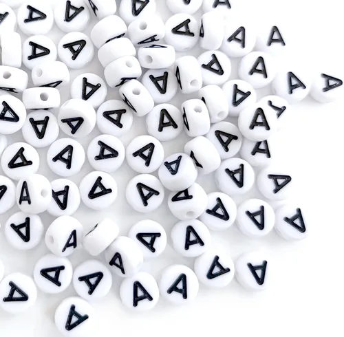 Miniatura 2 de 100 cuentas de letras acrílicas de 0.16 x 0.27 pulgadas (0.157 x 0.276 in), cuentas para hacer joyas, vocal redonda blanca, letra A, cuentas