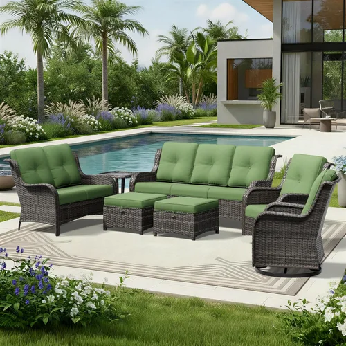 Miniatura 47 de Joyside Juego de sillas de mimbre para patio, juego de 3 piezas de mimbre para exteriores con 2 sillas reposabrazos y 1 mesa auxiliar para terraza