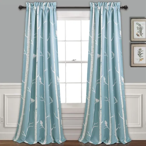 Lush Decor - Cortinas con filtro de luz en el árbol, con diseño de pájaro azul en el árbol, para sala, comedor, dormitorio (par) 84 pulgadas de