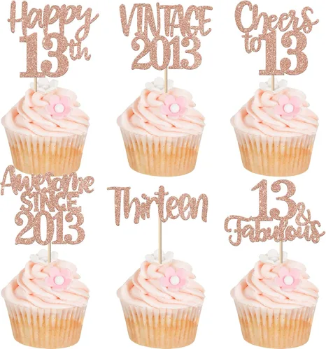Miniatura 87 de Rsstarxi Paquete de 24 adornos para cupcakes vintage 2019 con purpurina negra para 5º cumpleaños, saludos a 5, cinco, 5, 5 fabulosos para cupcakes