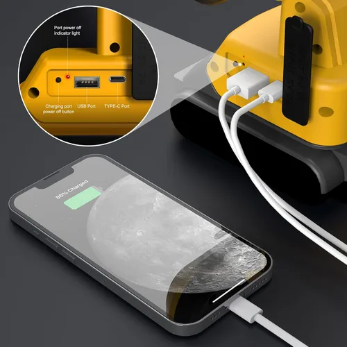 Miniatura 4 de EEFOW Luz de trabajo para batería Dewalt: lámpara portátil de 2 COB de 6400 lúmenes brillante - 64 W iluminación LED para Dewalt 18 V 20 V Max
