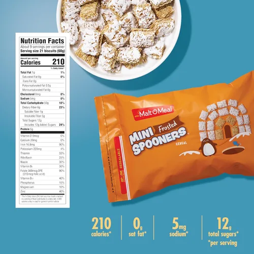 Miniatura 2 de Malt-O-Meal Frosted Mini Spooners Cereal de desayuno de grano entero, cereal de trigo desmenuzado glaseado crujiente, cereal grande para la familia