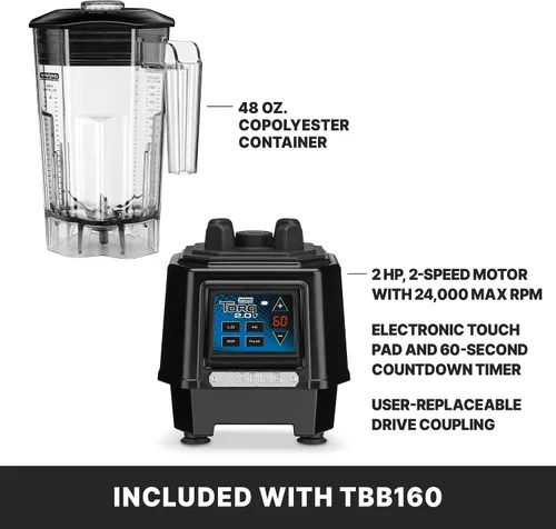 Miniatura 3 de Waring Commercial Torq Blender, motor de 2 caballos de fuerza, controles electrónicos del panel táctil y temporizador, tarro de copoliéster de 48