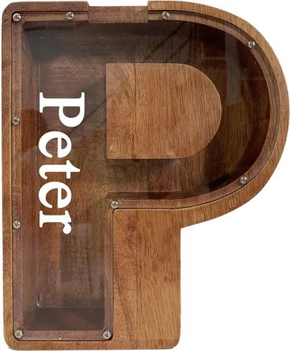 Miniatura 10 de Alcancía grande de madera personalizada para niños, alcancía con nombre personalizado, alcancía (nombre grabado láser) letras del alfabeto