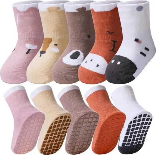 Miniatura 9 de Yebing Calcetines para bebés y niños pequeños, calcetines antideslizantes con agarres, calcetines de algodón para regalos