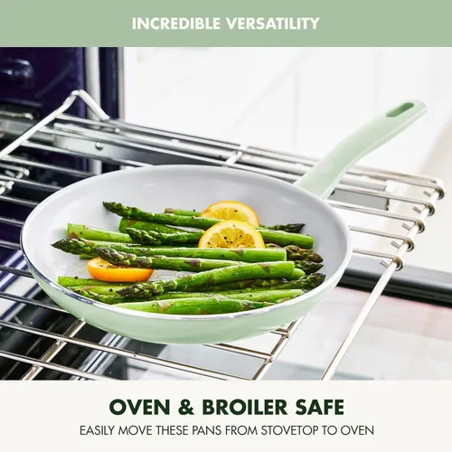Miniatura 6 de GreenPan Dover - Juego de ollas y sartenes de cerámica saludable antiadherente de 12 piezas, sin PFAS, apto para lavavajillas, mango de agarre verde