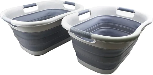 Miniatura 10 de SAMMART Cesta plegable de plástico para la ropa sucia de 30 litros (7.9 galones), contenedor de almacenamiento plegable y organizador, tina