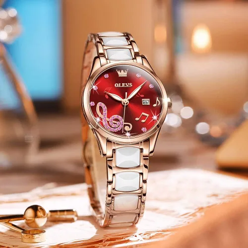 Miniatura 8 de OLEVS Reloj de pulsera para mujer, oro rosa, elegante, de cerámica, para mujer, de cuarzo, acero inoxidable, impermeable, luminoso