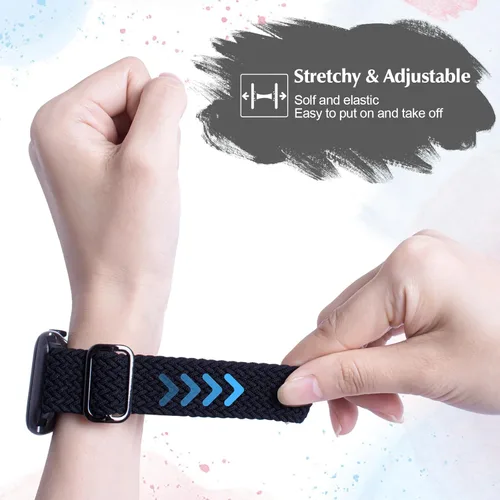 Miniatura 4 de Correa elástica trenzada compatible con Apple Watch Series 11/10/9/8/7/6/5/4/3/2/1 SE3/2/1 de 1.496 pulgadas, 1.575 pulgadas, 1.614 pulgadas, 1.654