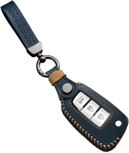 SANRILY Funda de cuero para llavero para Nissan Rogue Sport Rogue S Rogue Select 2019 2018 Sylphy Pulsar Frontier plegable sin llave 2/3/4 botón Azul