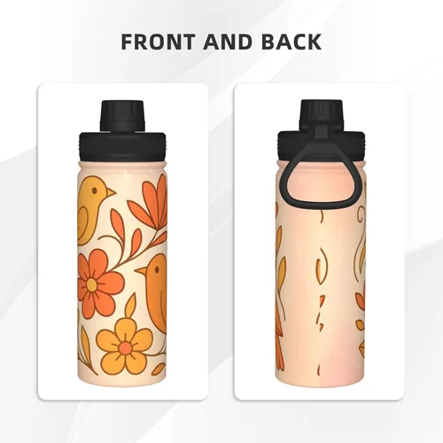 Miniatura 3 de Abstract flowers Printed Insulated Water Bottle, 18oz Stainless Steel Funny Travel Mug, Leakproof Hot & Cold for Sports, Gym, Hiking