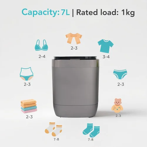 Miniatura 7 de Lavadora Mini Auto para Ropa Interior, Calcetines y Artículos Delicados - Capacidad de 7L (1kg) con Sistema de Secado por Calor y Cuidado por Ozono