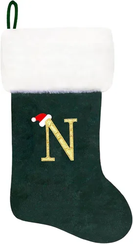 Miniatura 33 de Calcetines de Navidad bordados de 20 pulgadas con monograma, terciopelo negro con puño de felpa blanca supersuave, adornos clásicos para decoración