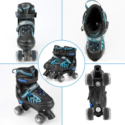 Miniatura 5 de Patines ajustables para niños pequeños con ruedas iluminadas para niños y niñas principiantes para deportes de interior y exterior Negro&azul