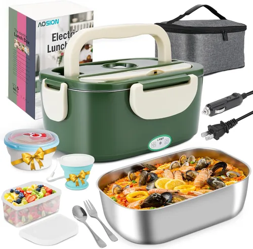 Miniatura 10 de AOSION Lonchera Eléctrica para Adultos, Lonchera Térmica 3 EN 1 con Contenedor de 1.5L, Lonchera Eléctrica Portátil de 80W, Calentador de Alimentos