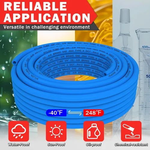 Miniatura 6 de CheeMuii 100 pies 3/8" línea de aire azul DOT 3/8 PA12 nylon neumático Tubo 30.5 metros 3/8 pulgadas OD tubo de aire neumático tubo manguera
