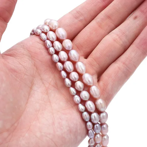 Miniatura 3 de Beadia - Cuentas de perlas naturales en forma de arroz, moradas, perlas cultivadas en agua dulce, piedras preciosas sueltas, de 6-7 mm, para hacer