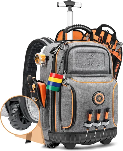 Mochila de herramientas con rueda, mochila de herramientas rodante para electricistas, bolsa de herramientas resistente con rueda para trabajo de