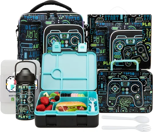 Miniatura 17 de Caja Bento para Niños Lonchera para Niños Caja Bento para Niños Juego de Lonchera con 5 Compartimentos Botella de Acero Inoxidable para Agua, Bolsa