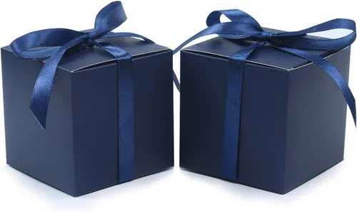 COTOPHER 60 cajas de regalo pequeñas, cajas de regalo de 2 x 2 x 2 pulgadas, cajas de regalo de papel con cintas, caja de dulces para regalos de Azul