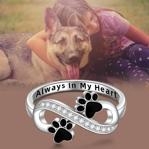 Miniatura 7 de Anillo de plata de ley con estampado de pata de gato y perro para mujer, anillos con estampado de pata de infinito Always In My Heart Memorial