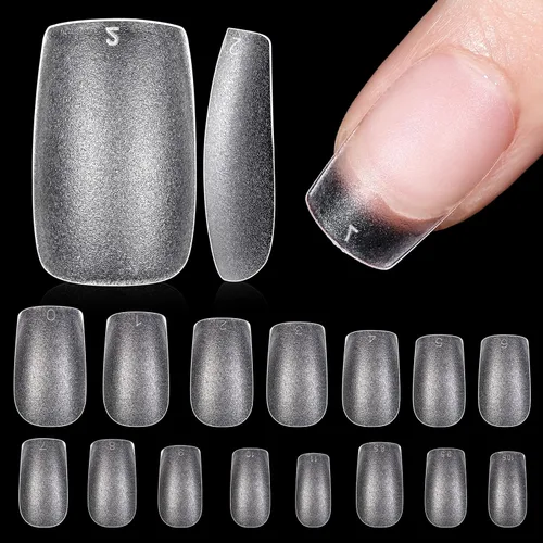 Miniatura 17 de TOMICCA Puntas de uñas extra cortas en forma de ataúd, 240 piezas de uñas postizas acrílicas de cobertura completa para manicura con extensión, 15