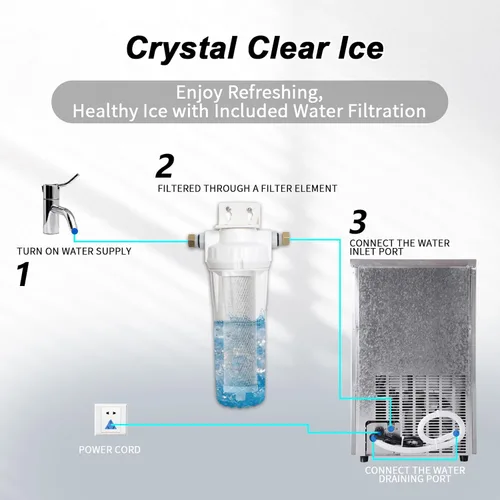 Miniatura 3 de Máquina de hielo comercial de 100 libras/24 horas, máquina de hielo debajo del mostrador con almacenamiento de 33 libras, máquina de hielo de pepita