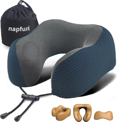 Miniatura 14 de NapFun - Almohada de cuello para viajes, mejorada para viajar por avión 100% espuma viscoelástica para dormir y descansar durante los vuelos, Gris