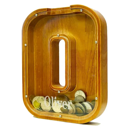 Miniatura 30 de Alcancia personalizada grande de madera con letras, alcancía para monedas, alcancía personalizada con nombre, puede ser utilizada como regalo de J
