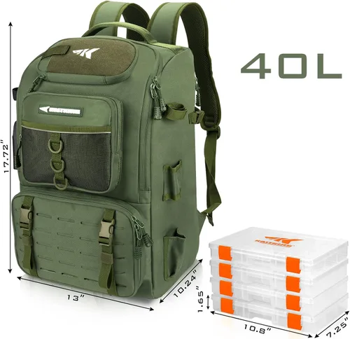 Miniatura 2 de KastKing KarryAll - Mochila para aparejos de pesca con soporte para caña, 4 cajas de aparejos, bolsa de aparejos de 40/26L, almacenamiento