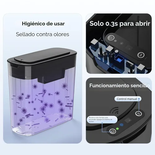 Miniatura 6 de TIPGO Cubo de basura de 5 galones con sensor de movimiento para baño con tapa, cubo de basura automático sin contacto, cesta de basura inteligente