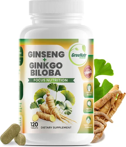 GreeNatr - Tabletas de ginseng y ginkgo biloba - Súper alimento superior no transgénico/vegetariano – Potenciador de energía y activador cerebral