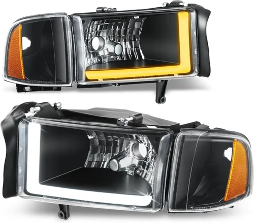 Miniatura 15 de Auto Dynasty Conjunto de Faros LED DRL Compatible con Dodge Ram 1500 2500 3500 de 1994-2002, 4 Piezas Faros Halógenos de Repuesto con Doble Luz