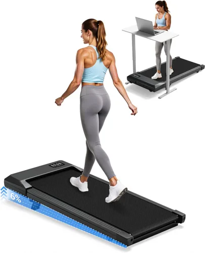 SupeRun Almohadilla para caminar debajo del escritorio con inclinación, cinta de correr silenciosa de 2.5 HP para oficina en casa y escritorios de