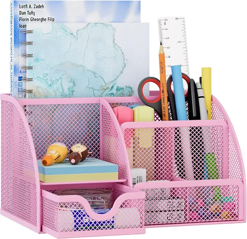 Miniatura 11 de EasyPAG Organizador de Escritorio de Malla con Cajón Portabolígrafos Multifuncional Organizador de Papelería para Suministros de Oficina y Escuela 6