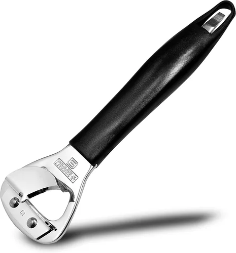 Miniatura 7 de Seki Japan - Abrelatas manual de mano, abrebotellas de acero inoxidable resistente, mango de plástico negro de 5.9 pulgadas para zurdos