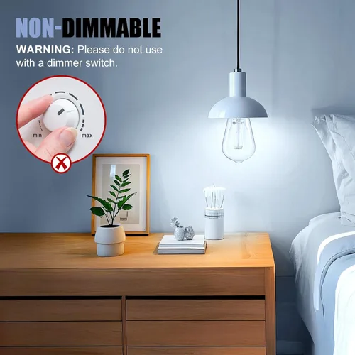 Miniatura 5 de Brightown Paquete de 4 bombillas LED Edison, 6 W, equivalente a 60 W, alto brillo blanco de 5000 K, 750 lúmenes, no regulables, bombillas de Blanco