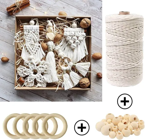 Miniatura 4 de Kit de macramé de 152 piezas para principiantes: cordón de macramé de algodón natural, anillos de madera y metal, cuentas, palos y aros, perfecto