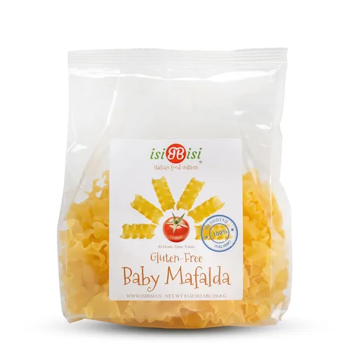 isiBisi Pasta de Mafalda para bebé sin gluten, mini fideos de lasaña hechos con harina de maíz y harina de arroz, vegano, sin OMG, fabricado en
