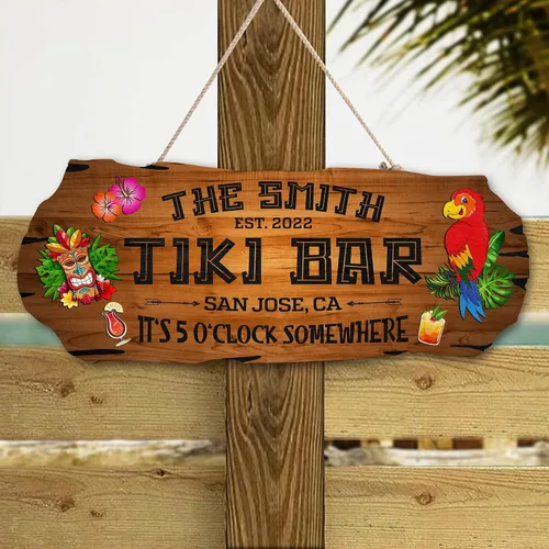 Miniatura 6 de Artsy Woodsy Letrero de madera personalizado con estampado de barra Tiki (no tallado ni neón), decoración de verano, cartel de piscina, patio