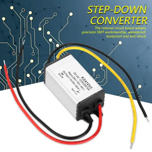 Miniatura 8 de Maxmartt Convertidor CC de 24 V a 12 V 5 A 60 W, convertidor de voltaje, adaptador de corriente CC impermeable, transformador resistente