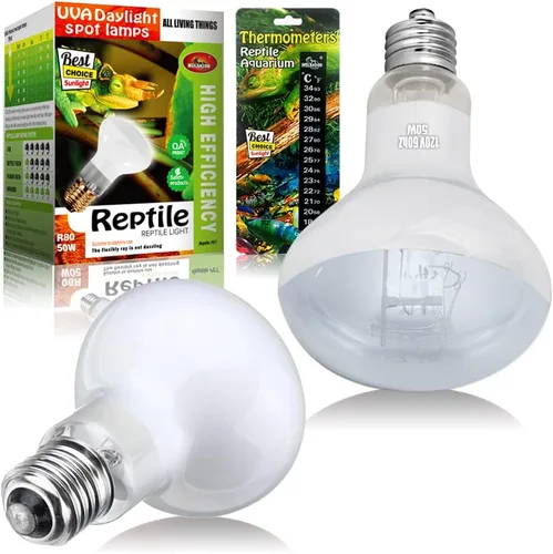 Paquete de 2 bombillas de calor para reptiles de 50 W, anfibios, bombilla de luz diurna de reptil para tortuga, dragón barbudo, lagarto, pollo con