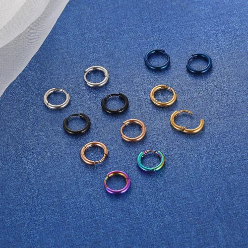 Miniatura 4 de Aretes de aro pequeños de acero inoxidable quirúrgico 316L de 0.315 in, 0.394 in, 0.472 in y 0.551 in, hipoalergénicos, con lóbulos helix