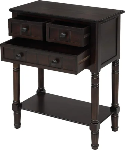 Miniatura 3 de Knocbel Mesa consola estrecha con 3 cajones de almacenamiento y estante inferior, mesa de sofá delgada para espacios pequeños, fácil montaje Espresso