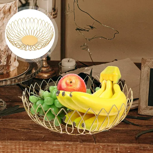 Miniatura 5 de Zerodeko Cesta de almacenamiento, cesta de almacenamiento de alambre de metal para frutas doradas, marco de metal decorativo, cuenco de frutas