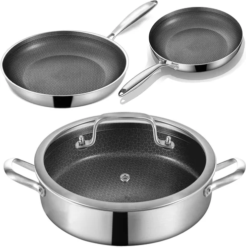 Miniatura 11 de Inqibee - Sartén híbrida de 5 QT de acero inoxidable con revestimiento cerámico de tres capas sin adherencia con tapa, olla de cocina de inducción