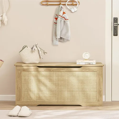 Miniatura 4 de usikey Cofre de almacenamiento de 39.4 pulgadas, caja de juguetes con 2 bisagras de seguridad, baúl de juguetes para dormitorio, banco