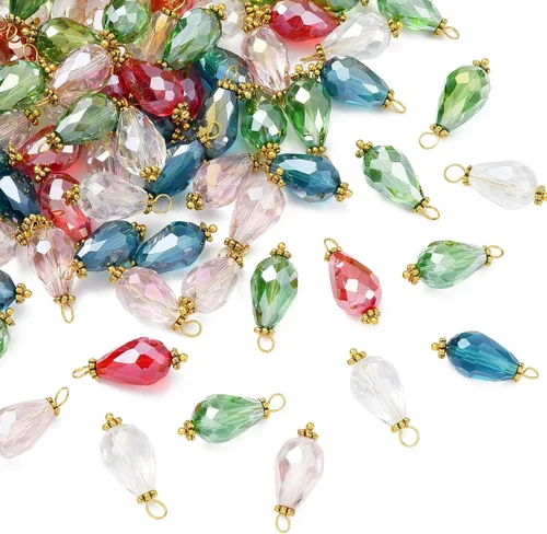Miniatura 8 de Ipotkitt 100 dijes de cristal colorido con forma de lágrima de cristal facetado para hacer aretes, collares, joyas