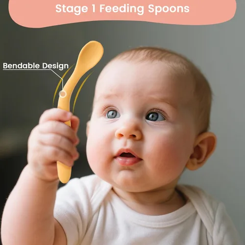 Miniatura 4 de HANSGO Cucharas de silicona para bebés de 8 piezas, cucharas de alimentación para bebés de primera etapa, punta suave para las encías, utensilios