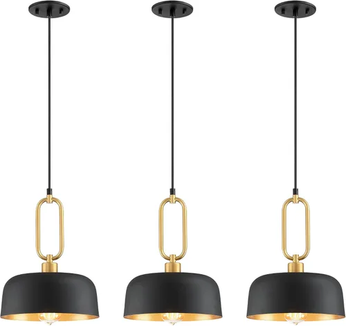 Miniatura 10 de Lámpara colgante industrial, paquete de 2 luces colgantes negras de granja, lámparas de techo colgantes vintage para cocina, isla, pasillo, comedor